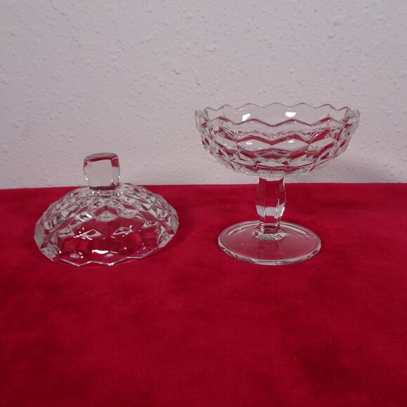 Vintage Fostoria Cubist Glass Compote Candy Dish & Lid American Pedestal 7" - Picture 4 of 10